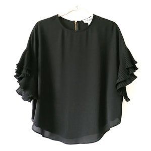 Joseph Ribkoff Womens Black Multilayer Short Sleeve Ruffle Blouse Top Size 2